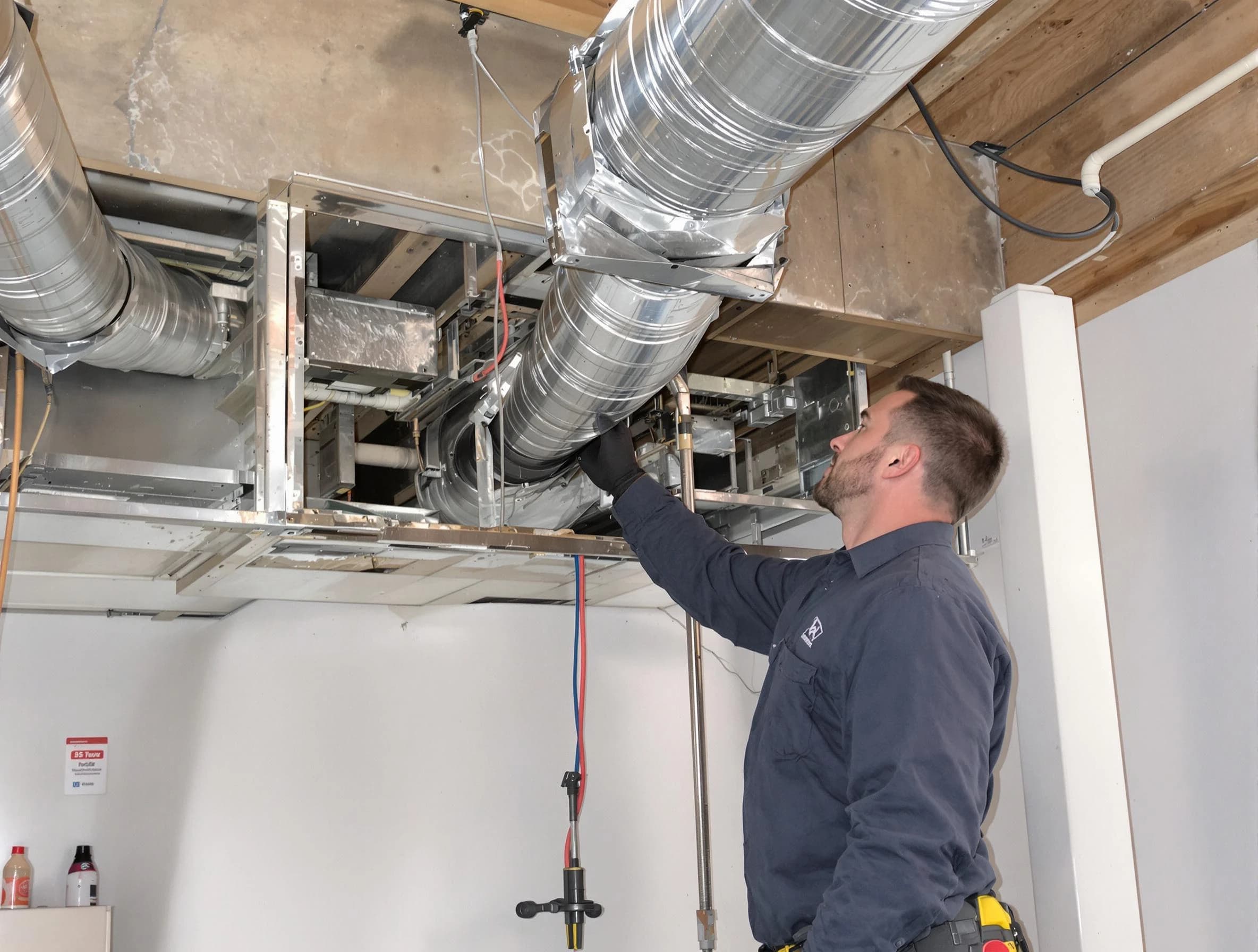 Stonegate Air Duct Cleaning technician performing professional air duct repair using specialized tools in Stonegate