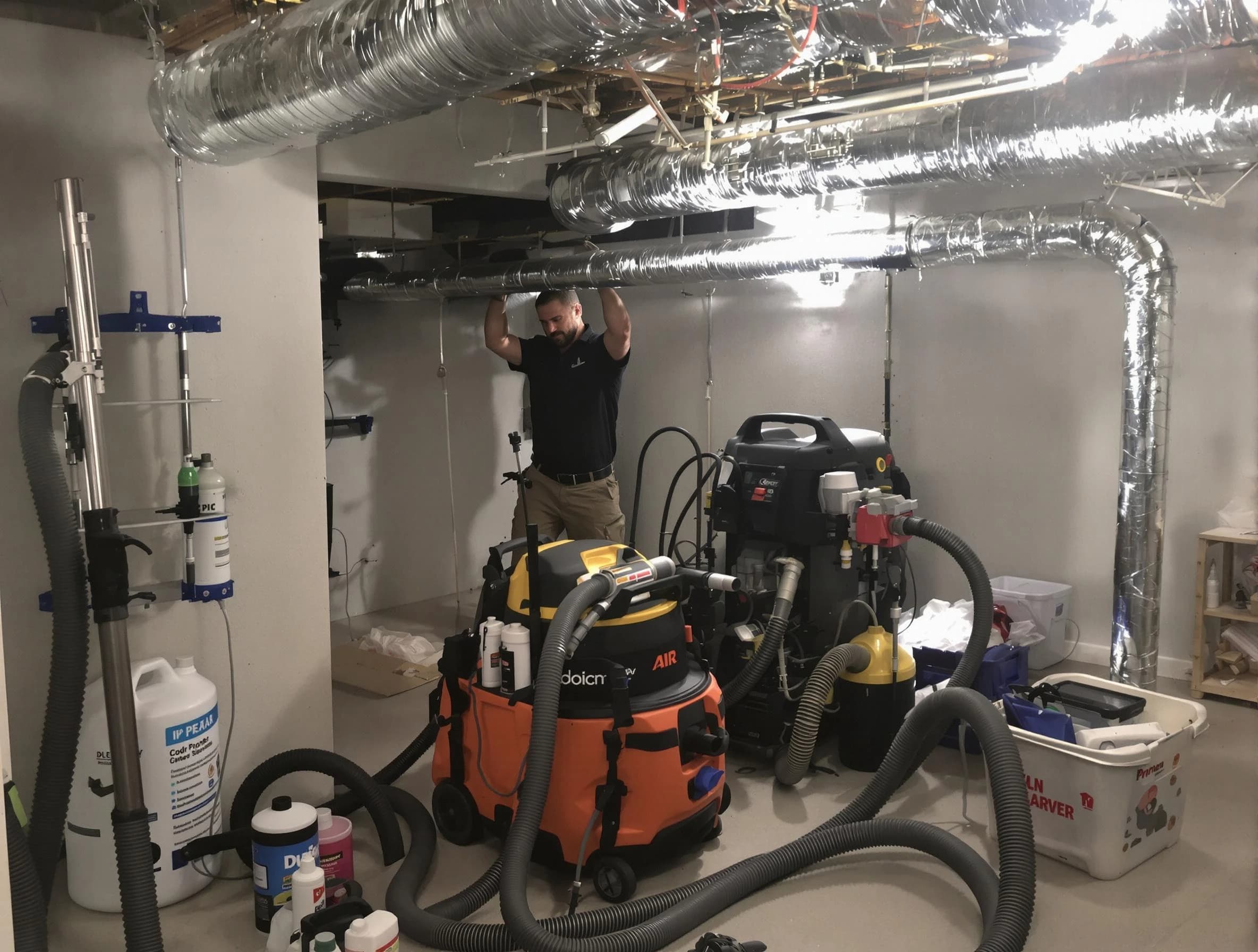 Stonegate Air Duct Cleaning specialist performing professional mold removal from air ducts using safety equipment in Stonegate