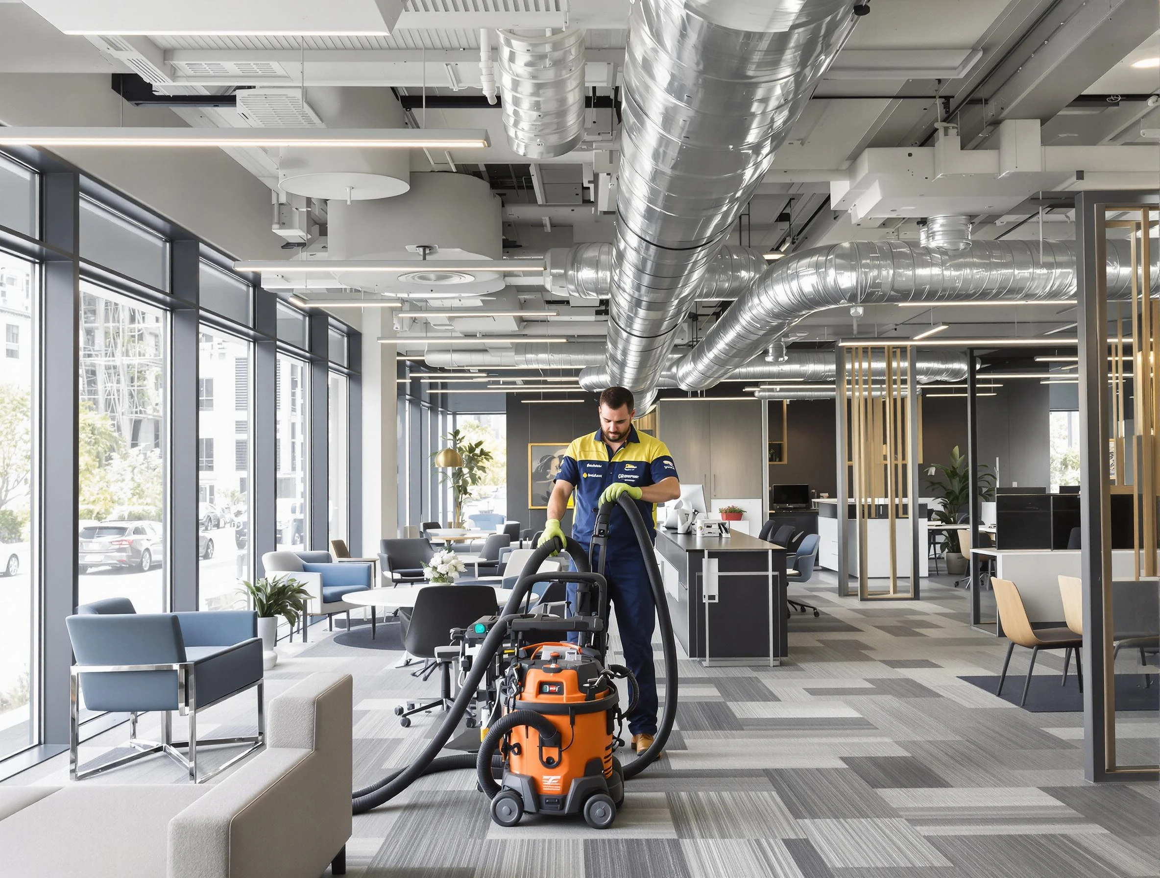 Stonegate Air Duct Cleaning team performing thorough commercial duct cleaning at a Stonegate business center